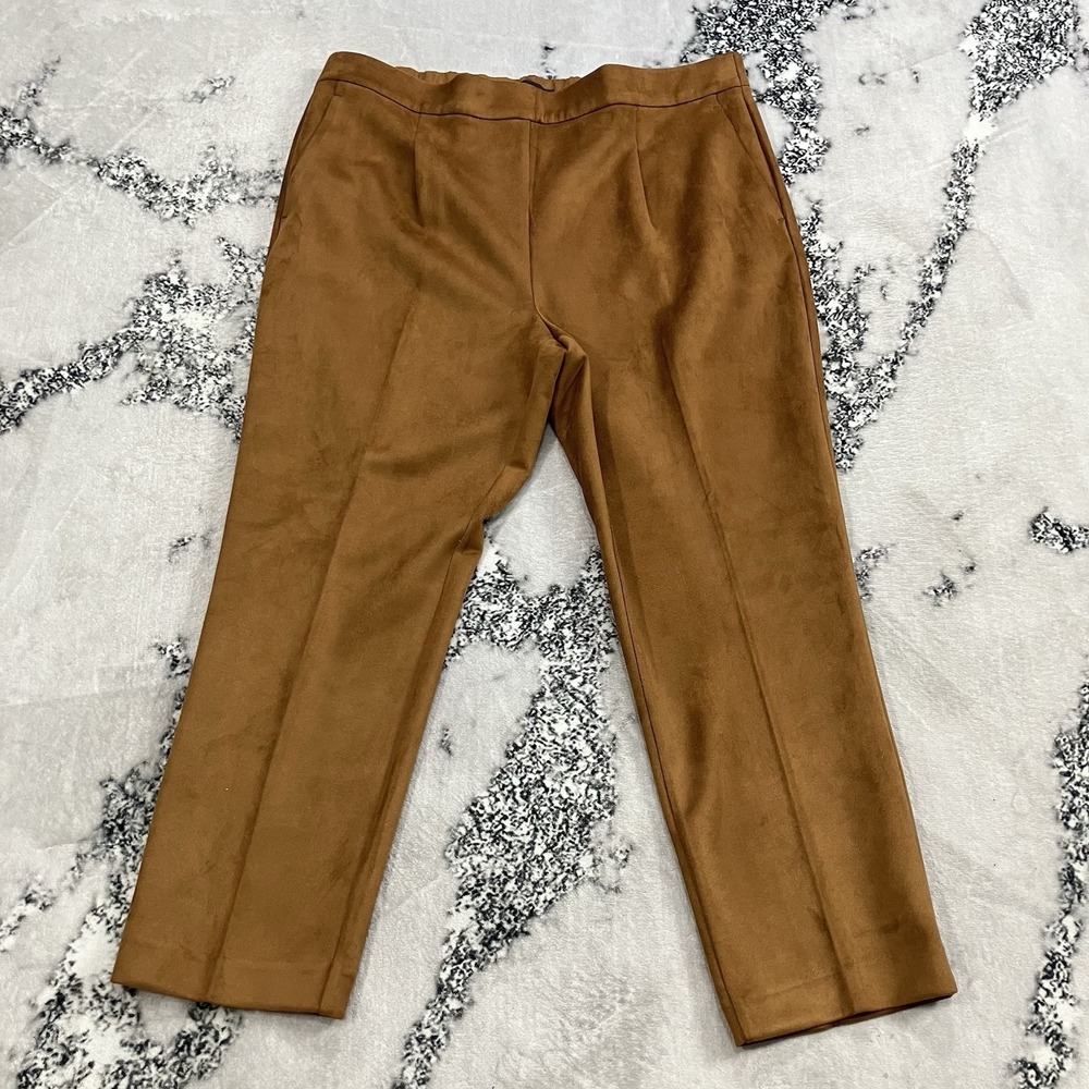 Ann Taylor The Easy Ankle Pants Womens Size XL Brown Faux Suede High Rise NWT